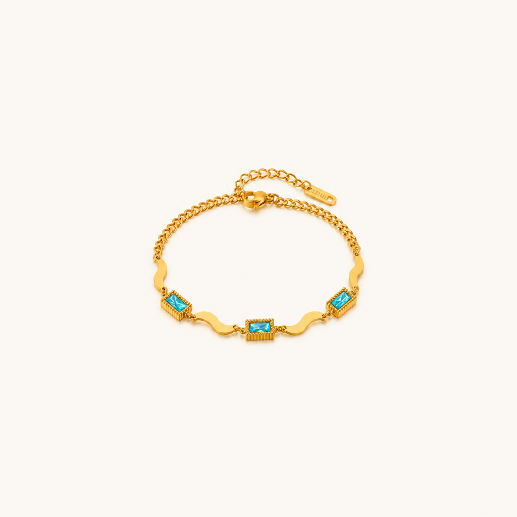 Gold Turquoise Baguette Chain Bracelet